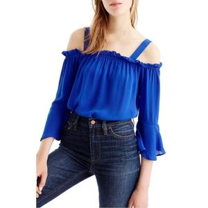 J. Crew Cold Shoulder Silk Top with Bell Sleeves